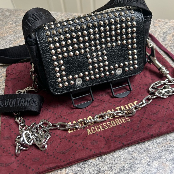 Zadig & Voltaire xs ready made bag with studs chain & webbing strap - Picture 6 of 7